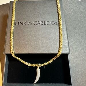 “L&C Lucky Horn Pendant Necklace – Gold Snake Chain, Rhinestone Accent, NWT”